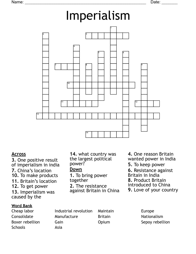 Imperialism Crossword