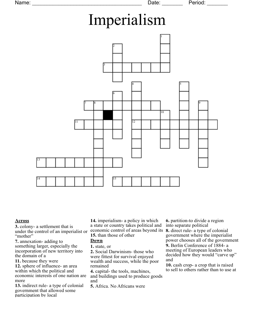 Imperialism Crossword