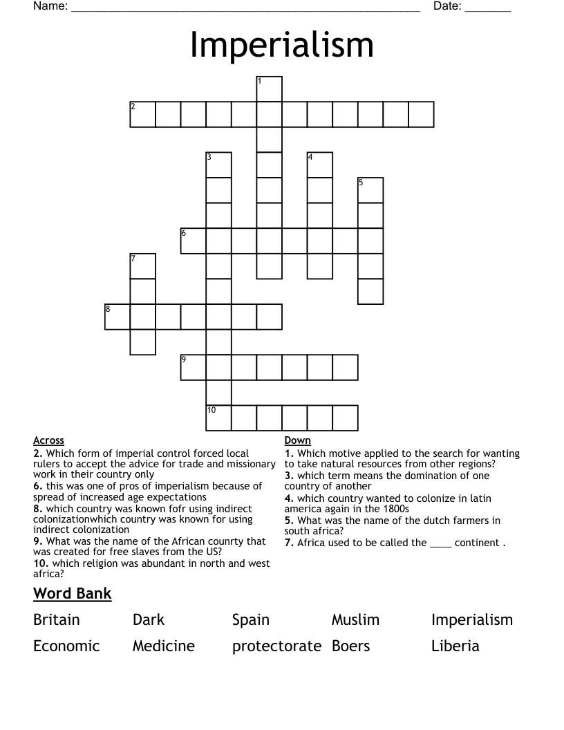Imperialism Crossword