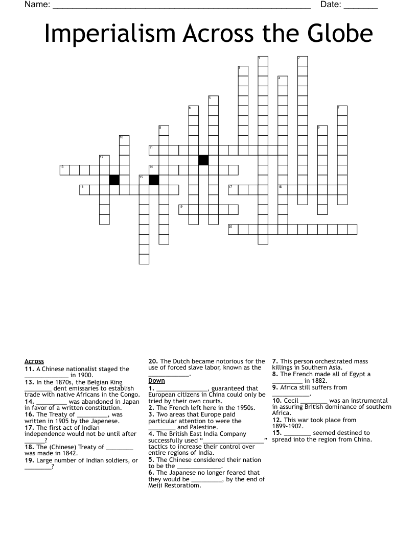 Imperialism Across the Globe Crossword