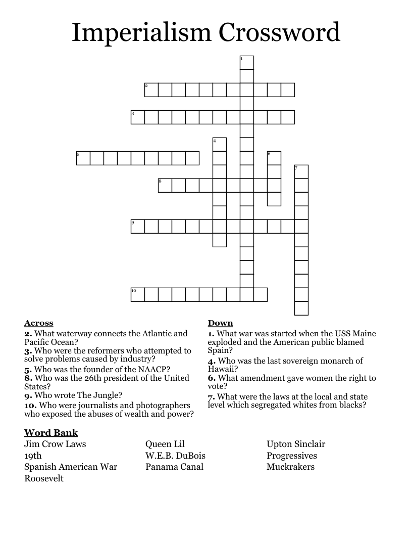 Imperialism Crossword