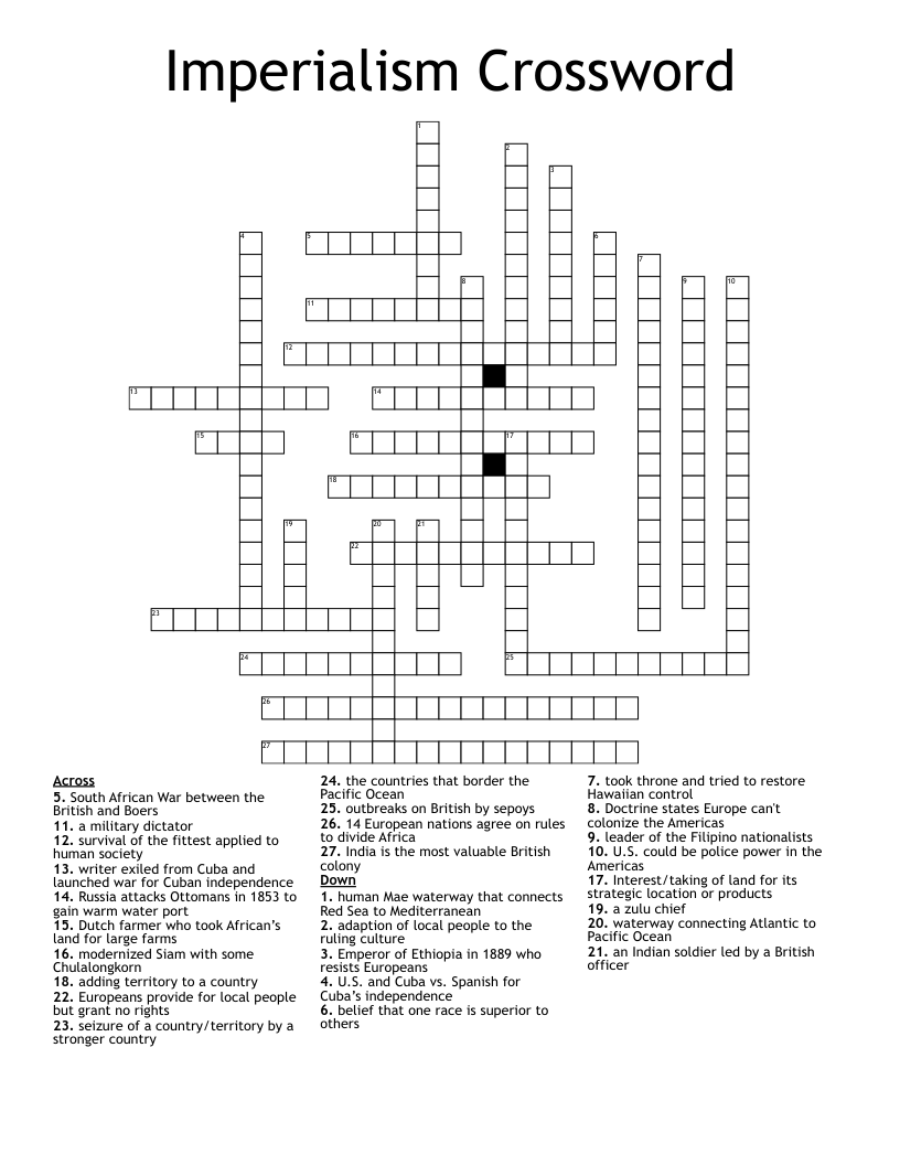 Imperialism Crossword