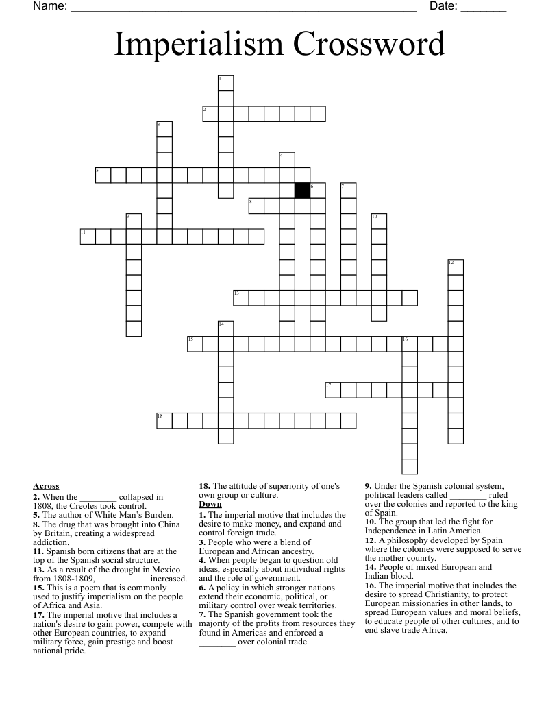 Imperialism Crossword