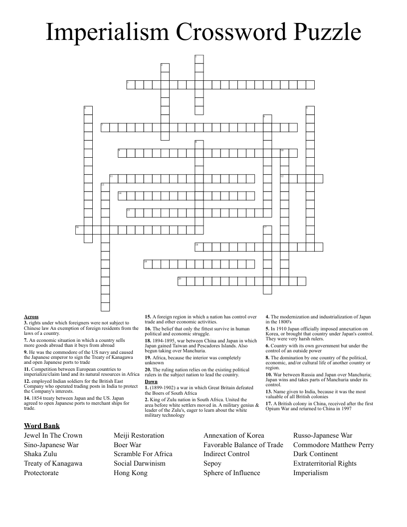 Imperialism Crossword Puzzle