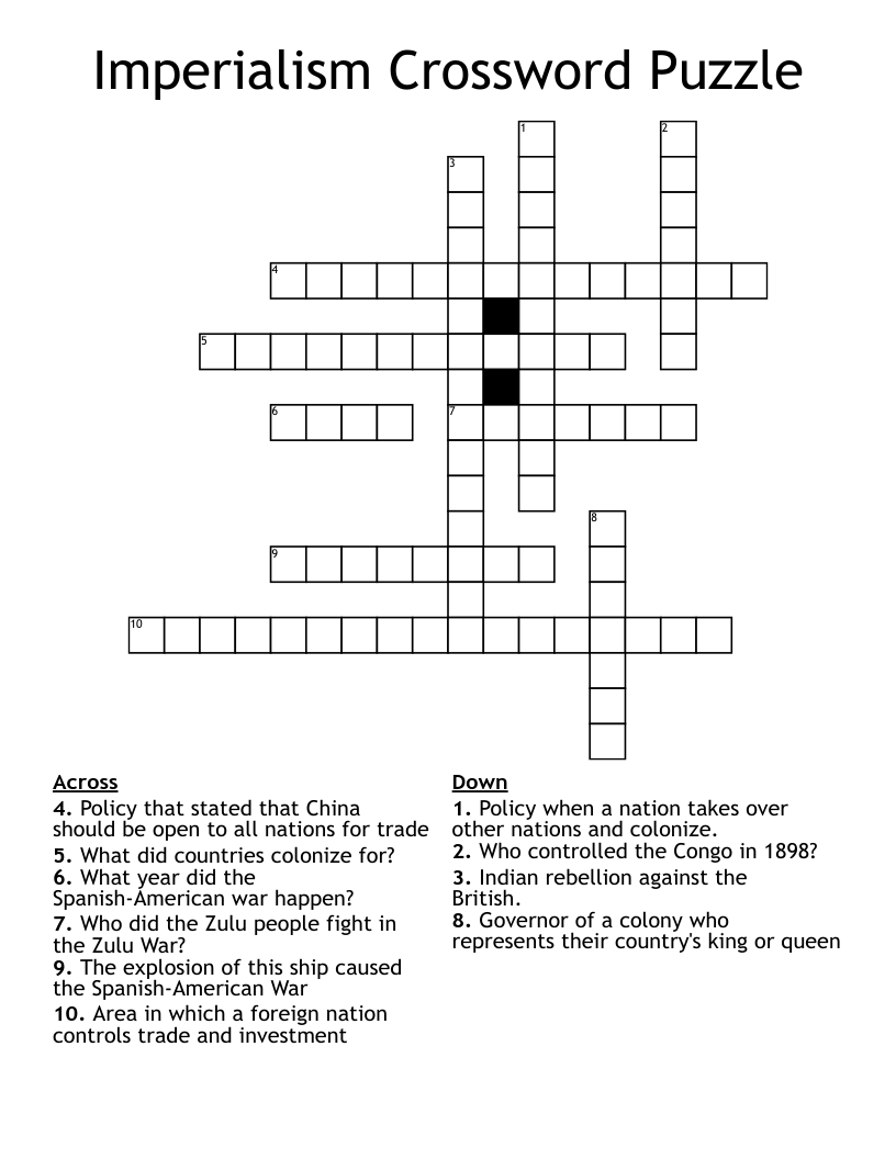 Imperialism Crossword Puzzle