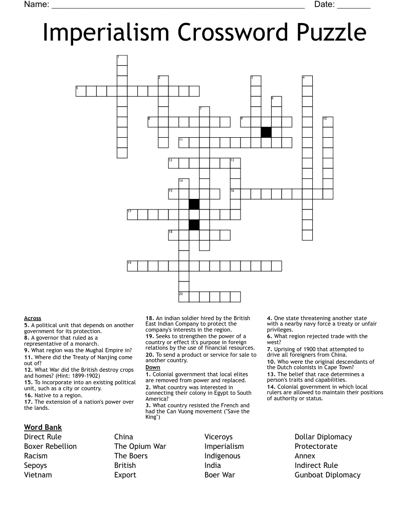 Imperialism Crossword Puzzle