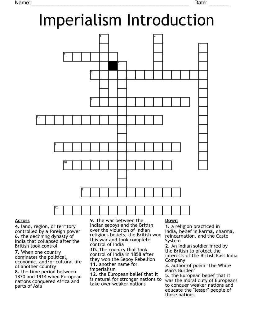Imperialism Introduction Crossword