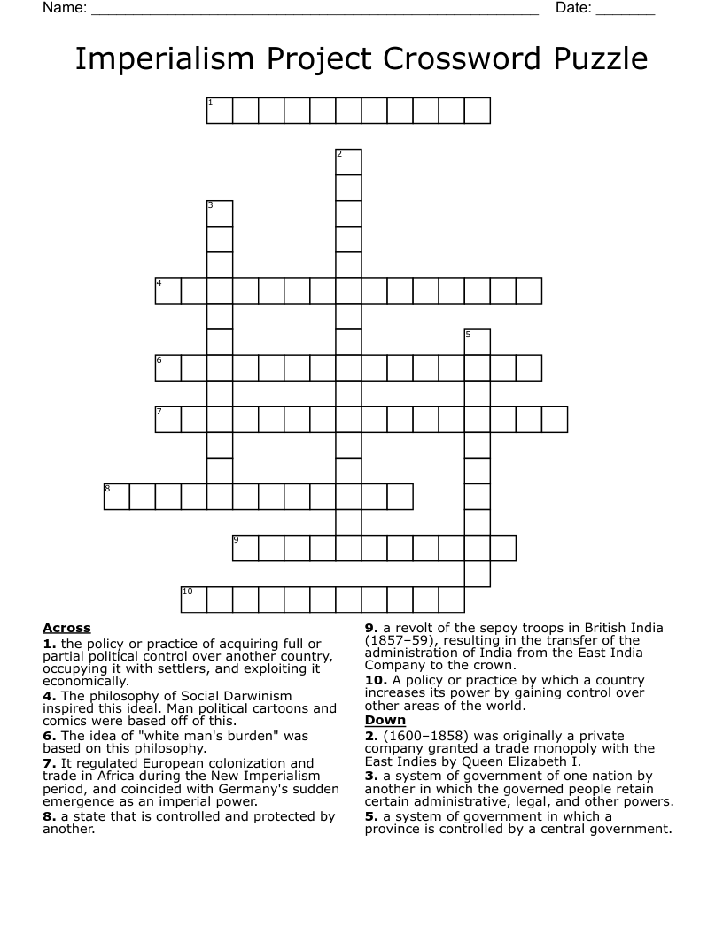 Imperialism Project Crossword Puzzle
