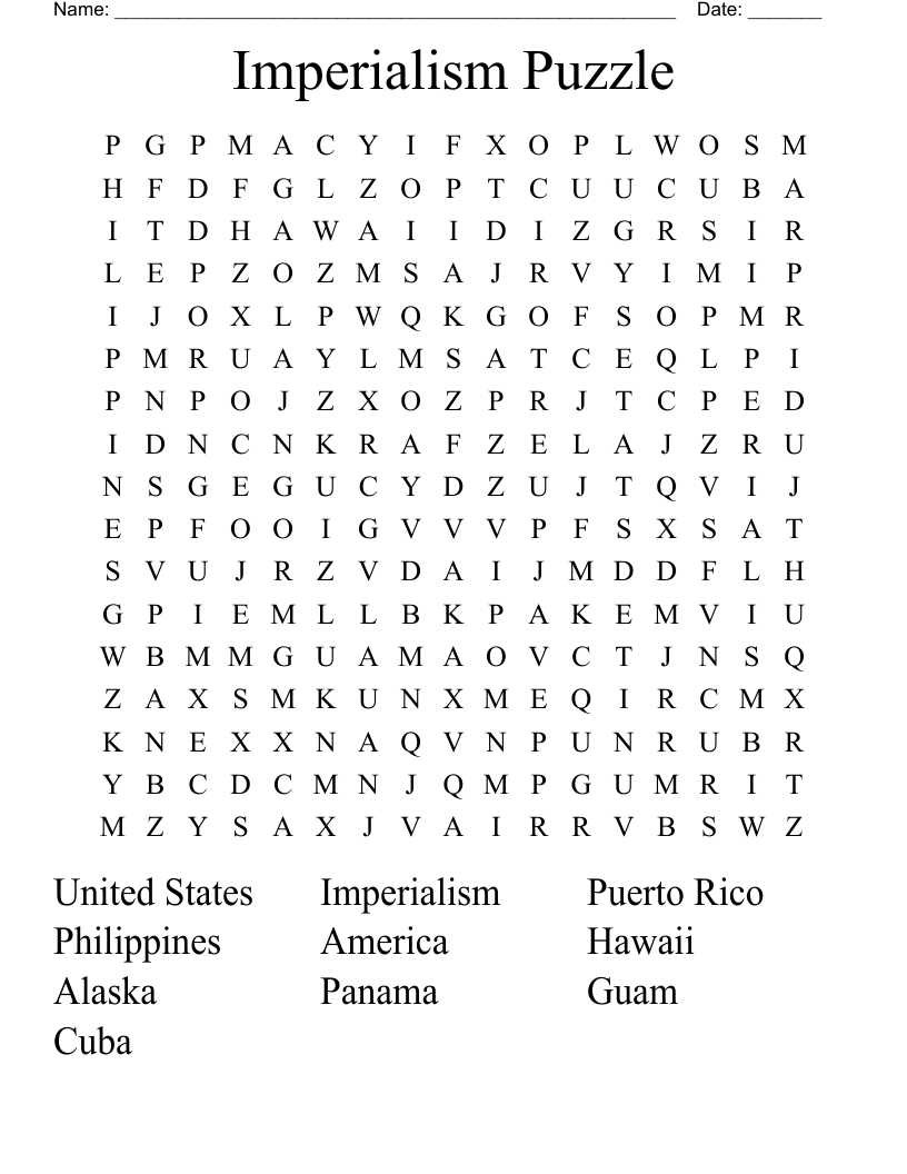 Imperialism Puzzle Word Search