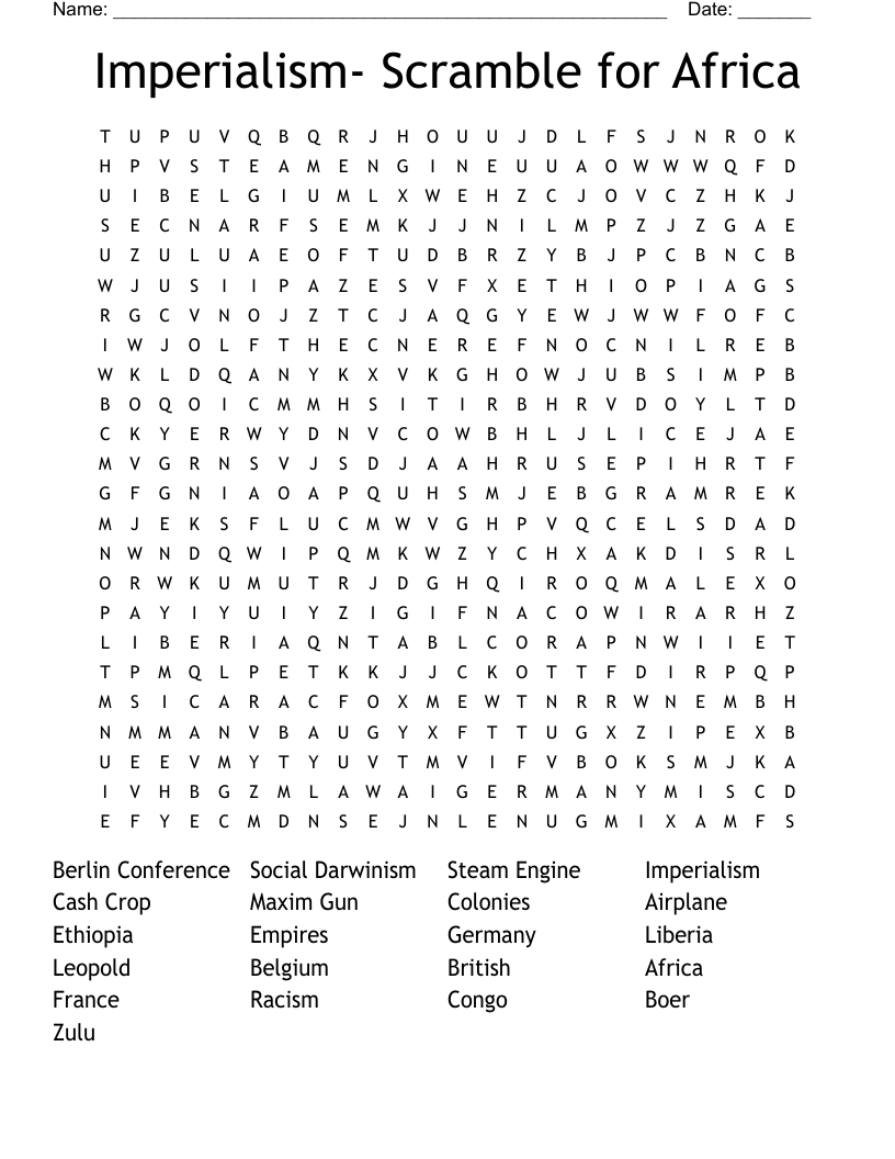 Imperialism- Scramble for Africa Word Search