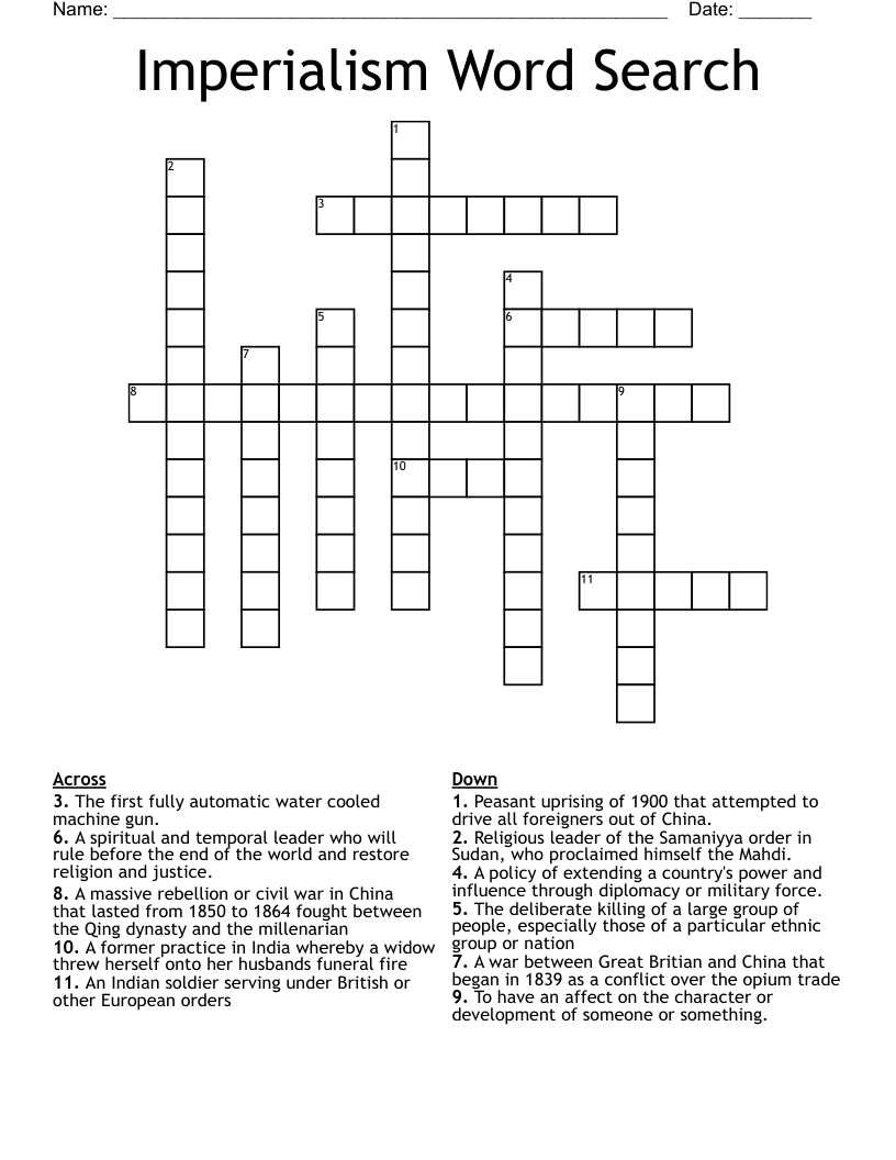 Imperialism Word Search Crossword