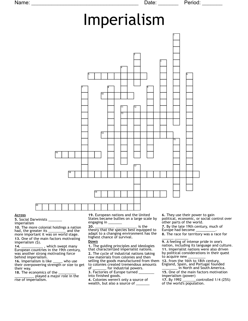 Imperialism  Crossword