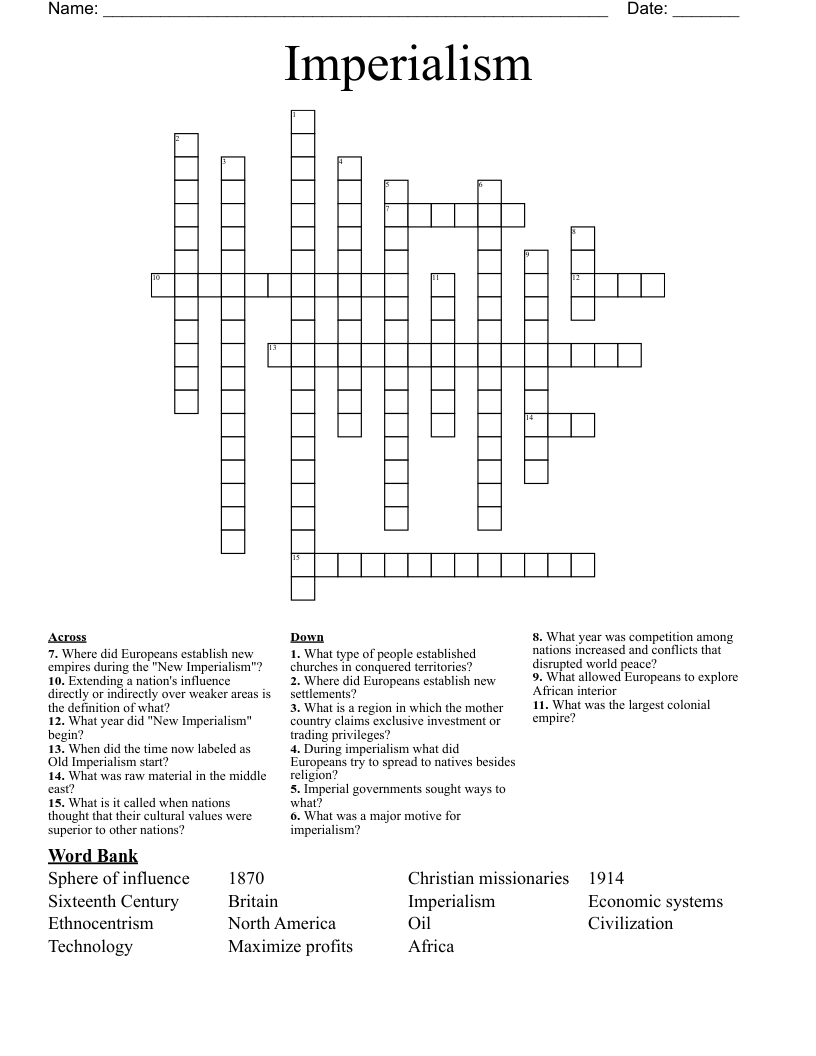 Imperialism  Crossword