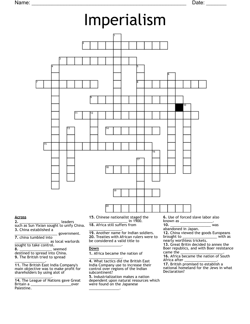 Imperialism  Crossword