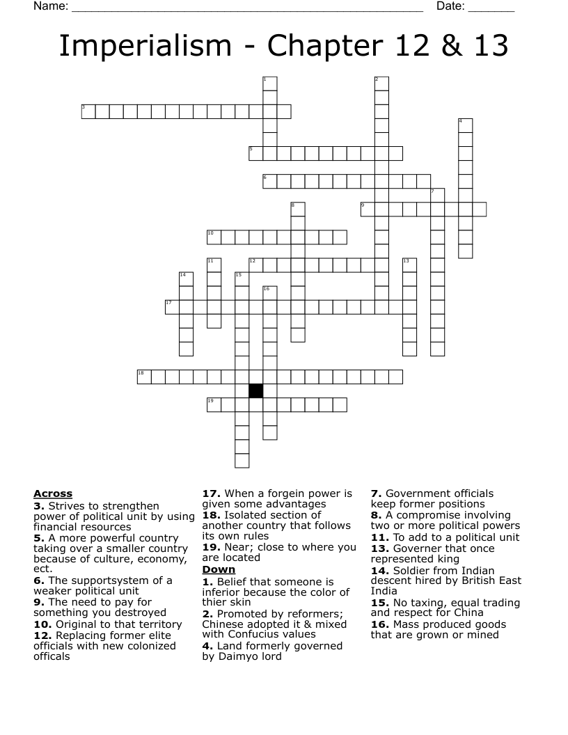 Imperialism - Chapter 12 & 13 Crossword