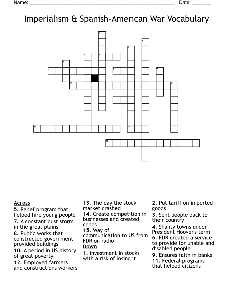 Imperialism & Spanish-American War Vocabulary Crossword