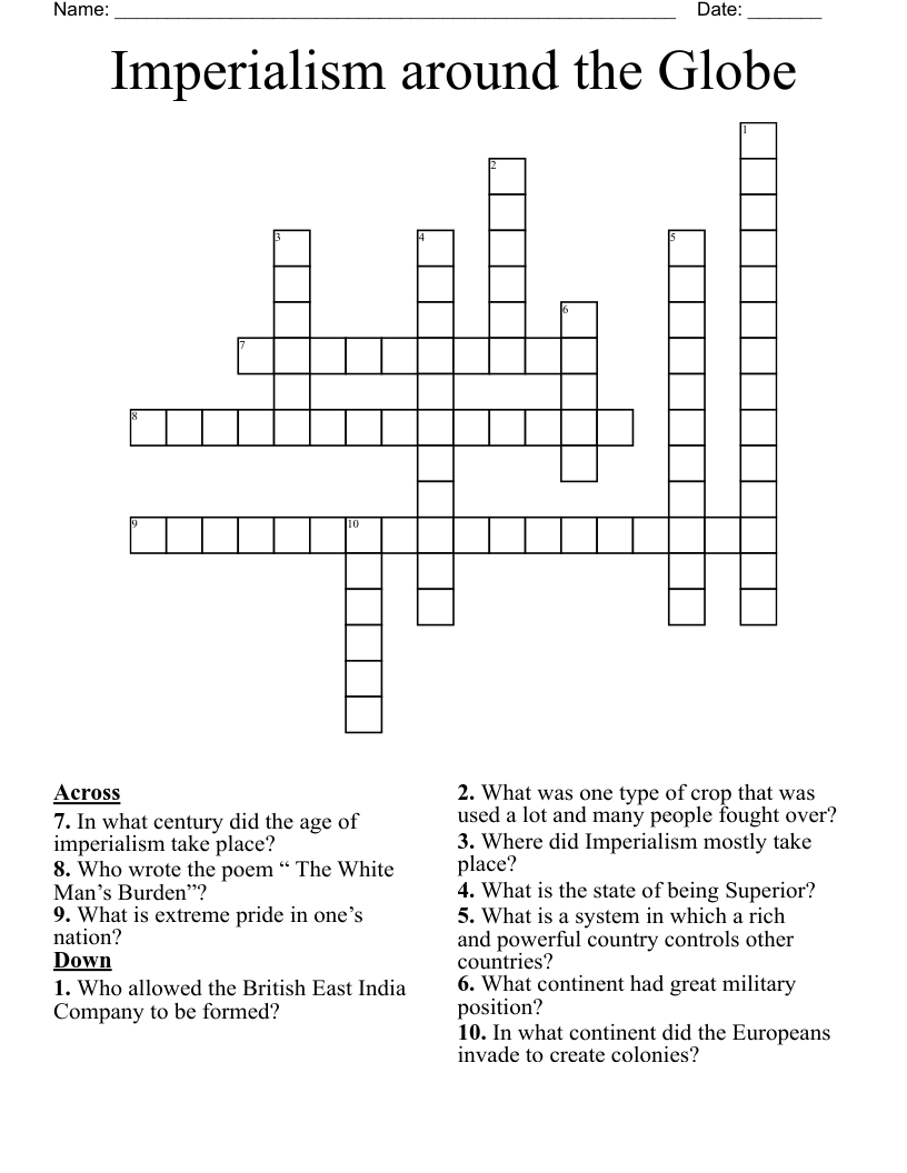 Imperialism around the Globe  Crossword