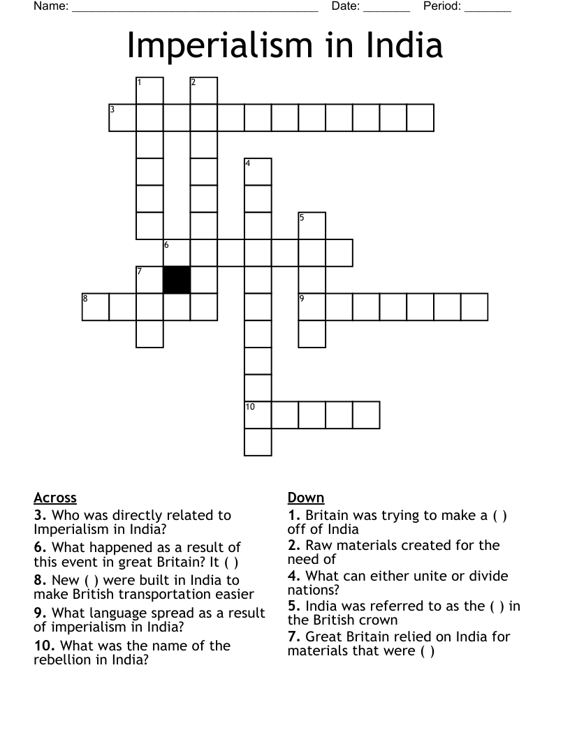 Imperialism in India  Crossword
