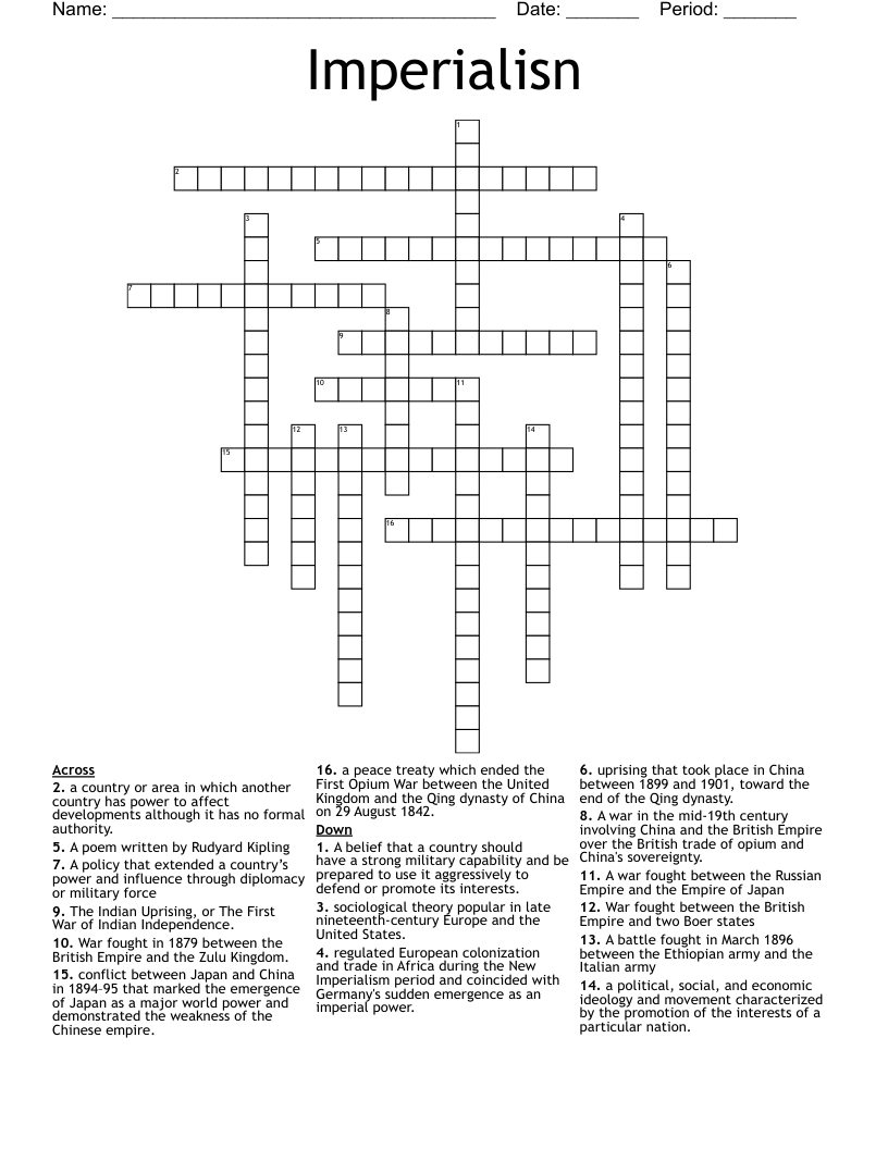 Imperialisn Crossword