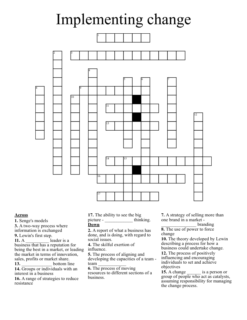 Implementing change Crossword