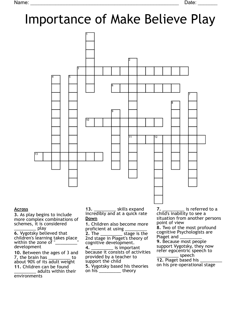 Importance of Make Believe Play Crossword