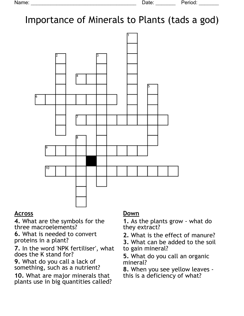Importance of Minerals to Plants (tads a god) Crossword