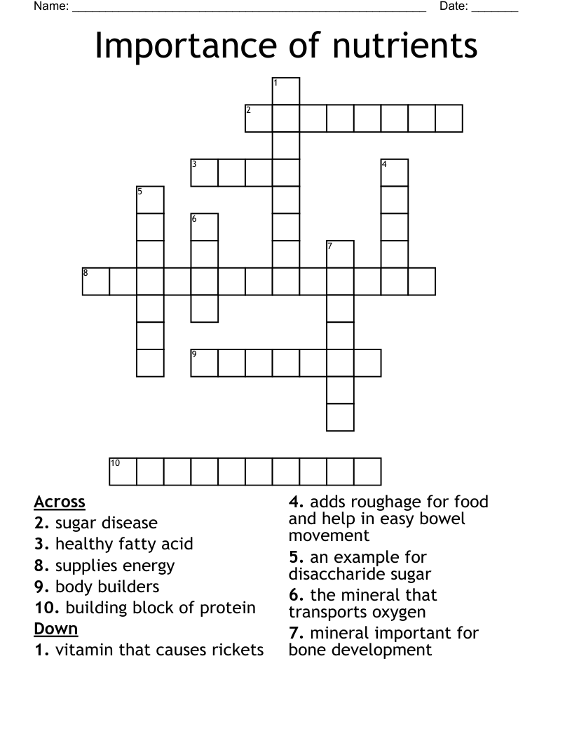 Importance of nutrients Crossword