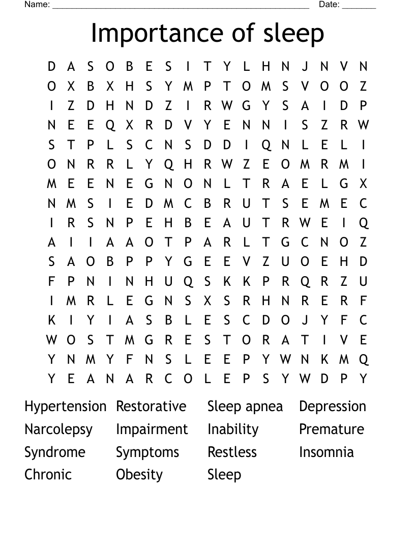 Importance of sleep Word Search