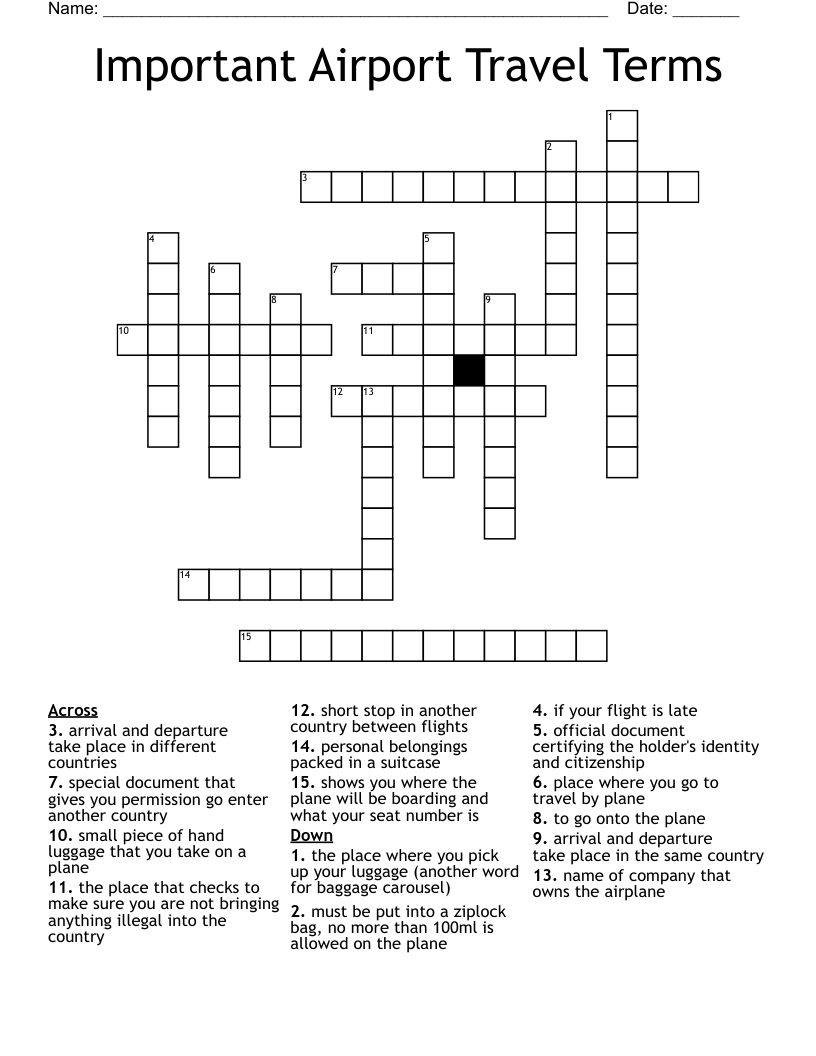 Important Airport Travel Terms  Crossword