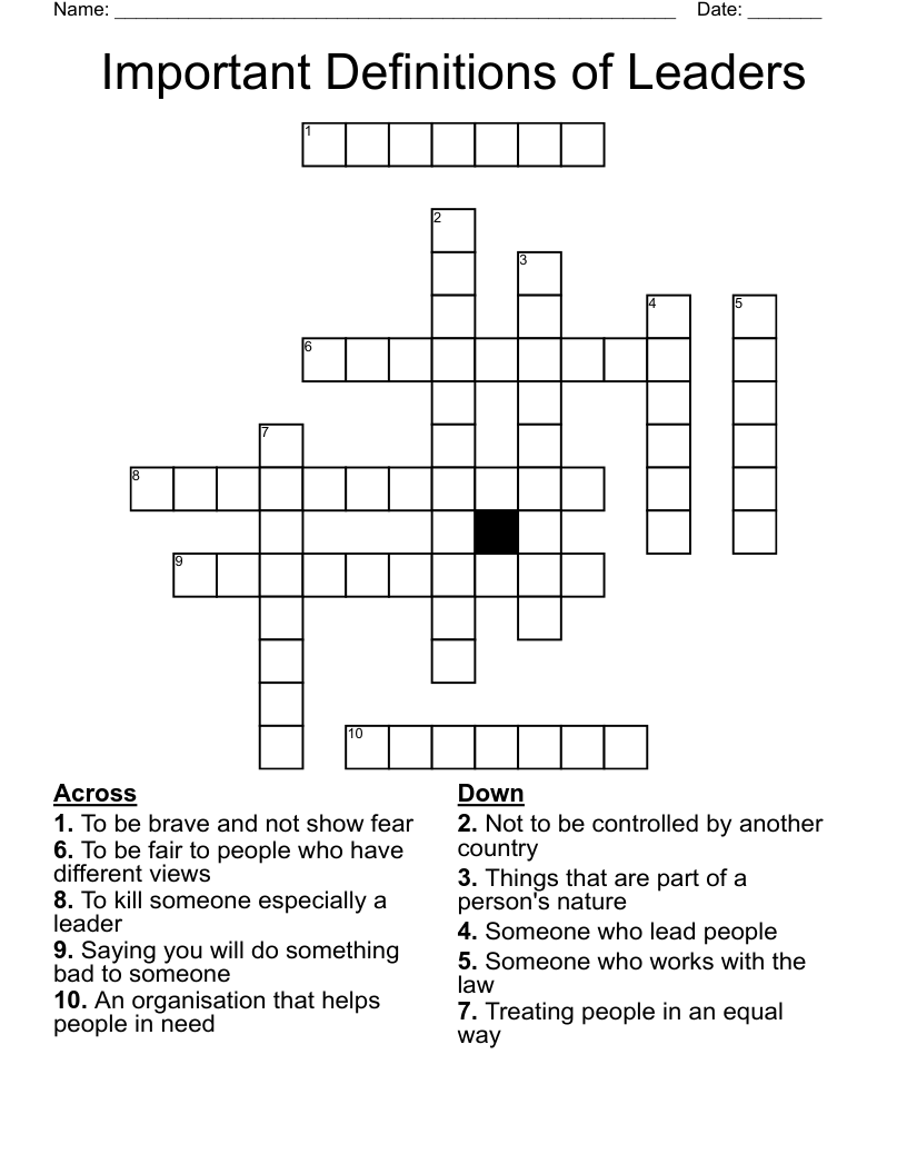 Important Definitions of Leaders  Crossword
