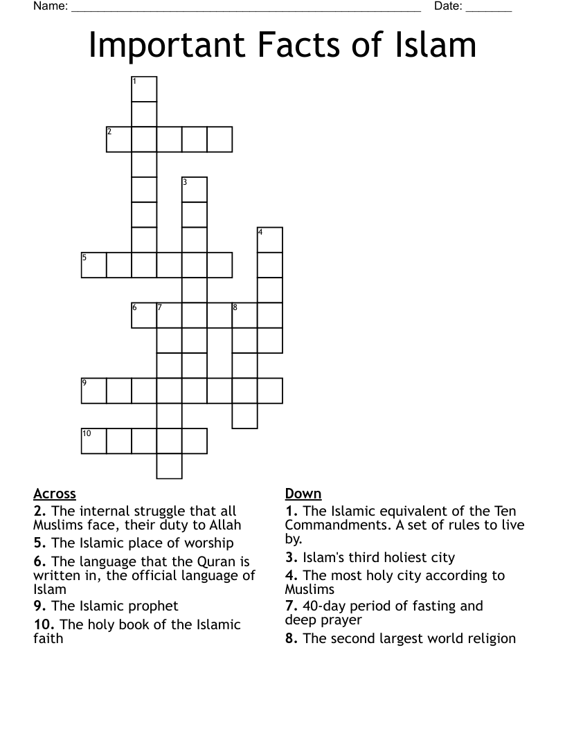 Important Facts of Islam Crossword