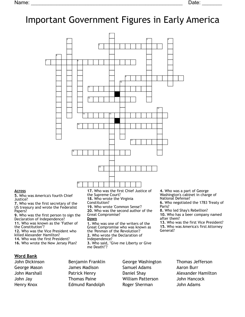 Important Government Figures in Early America Crossword