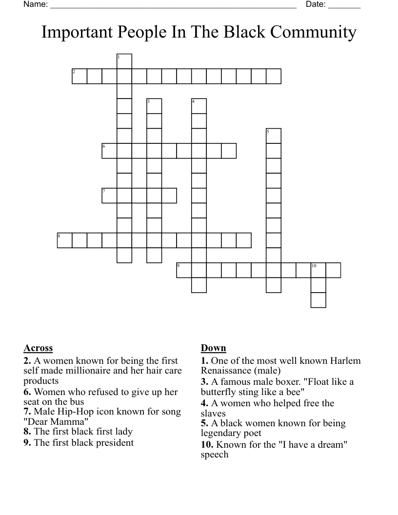Important People In The Black Community Crossword