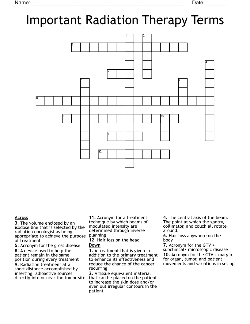 Important Radiation Therapy Terms Crossword