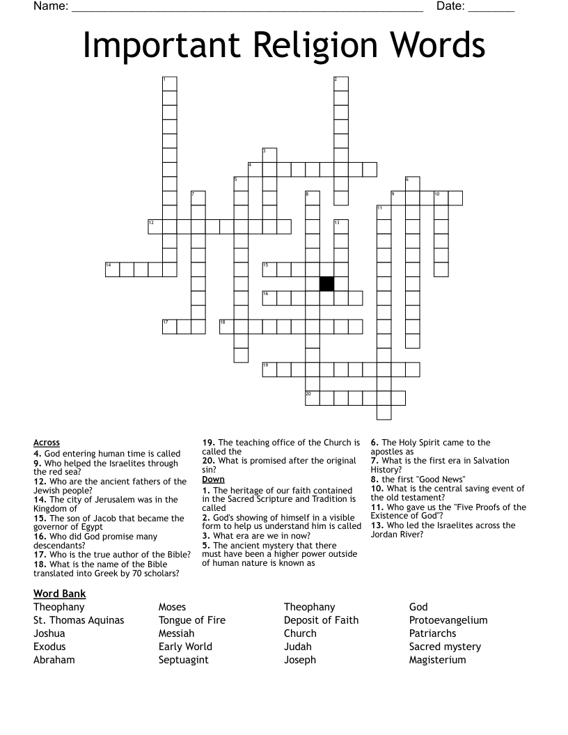 Important Religion Words Crossword