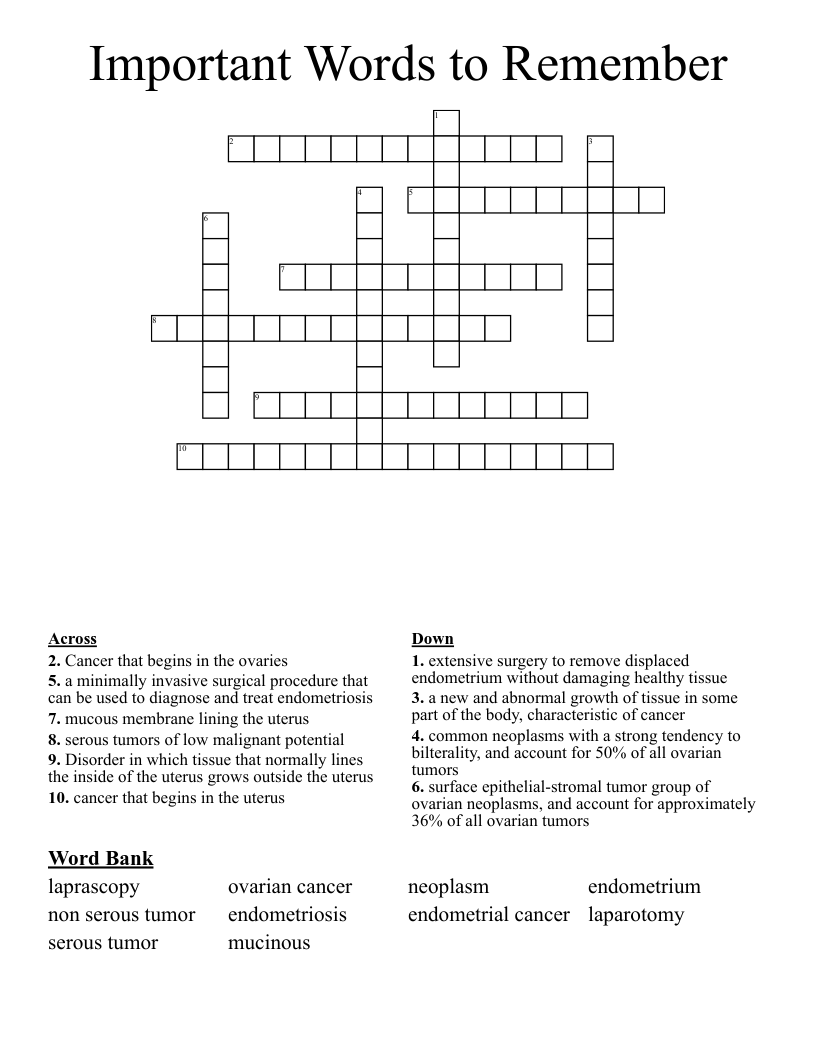 Important Words to Remember Crossword