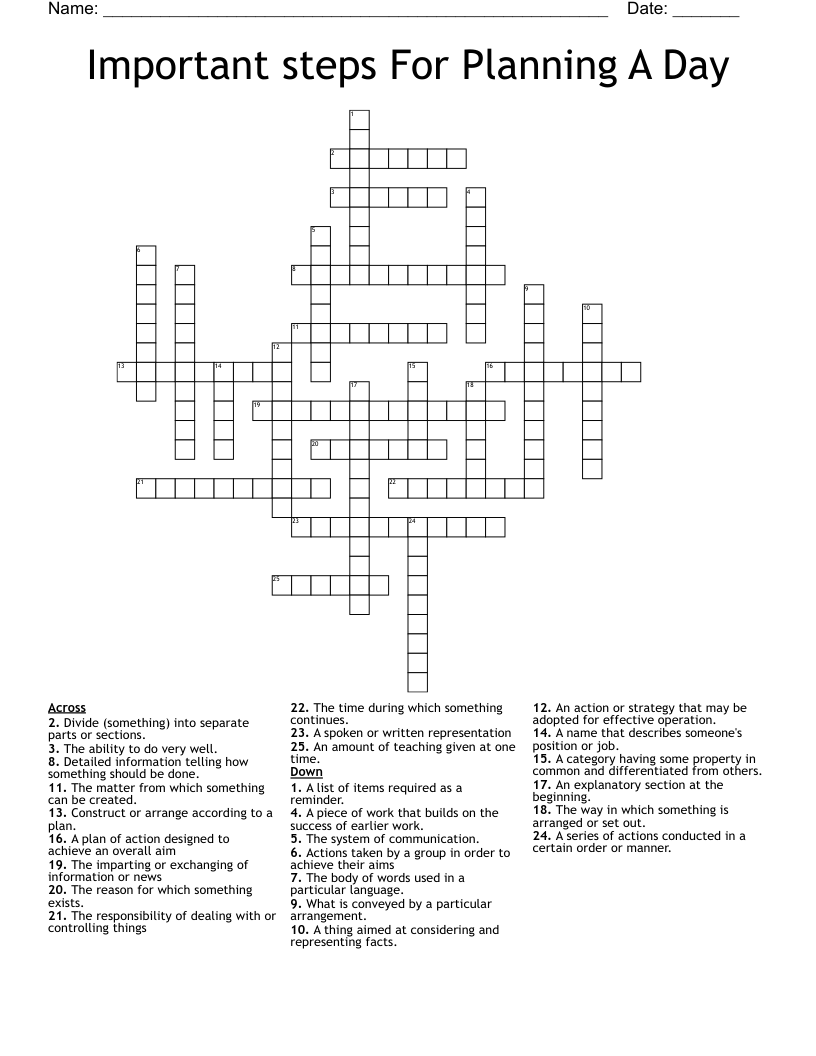 Important steps For Planning A Day Crossword