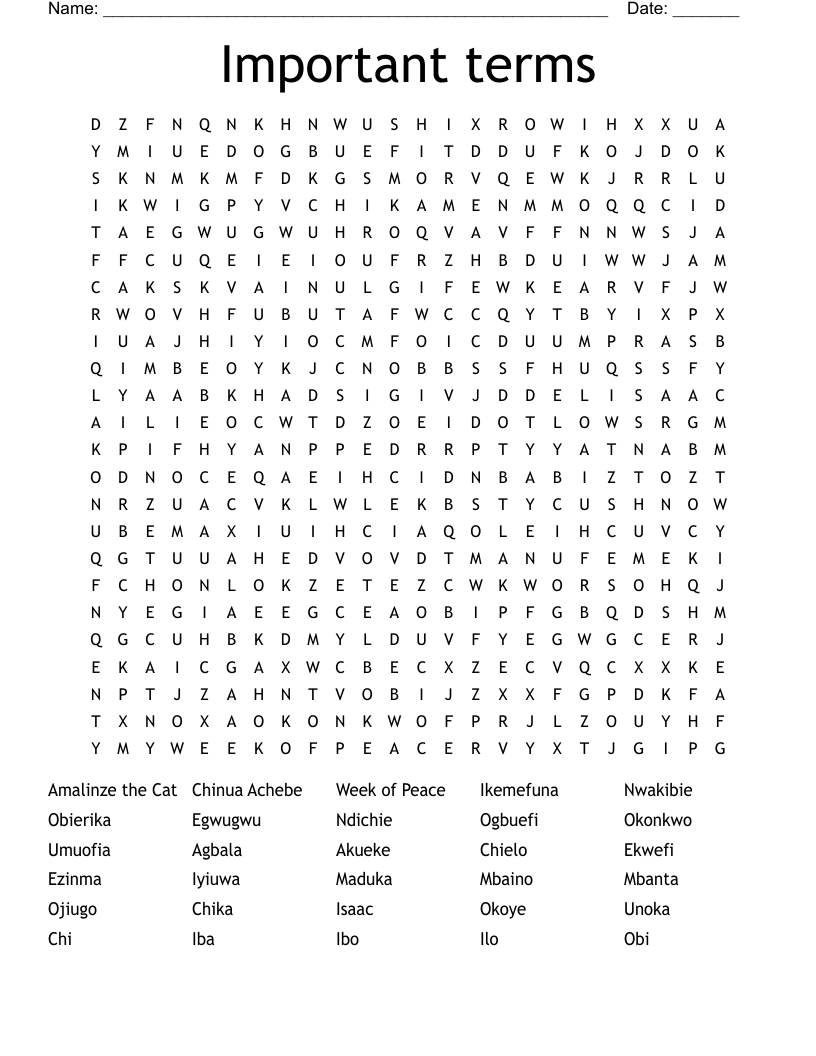 Important terms Word Search