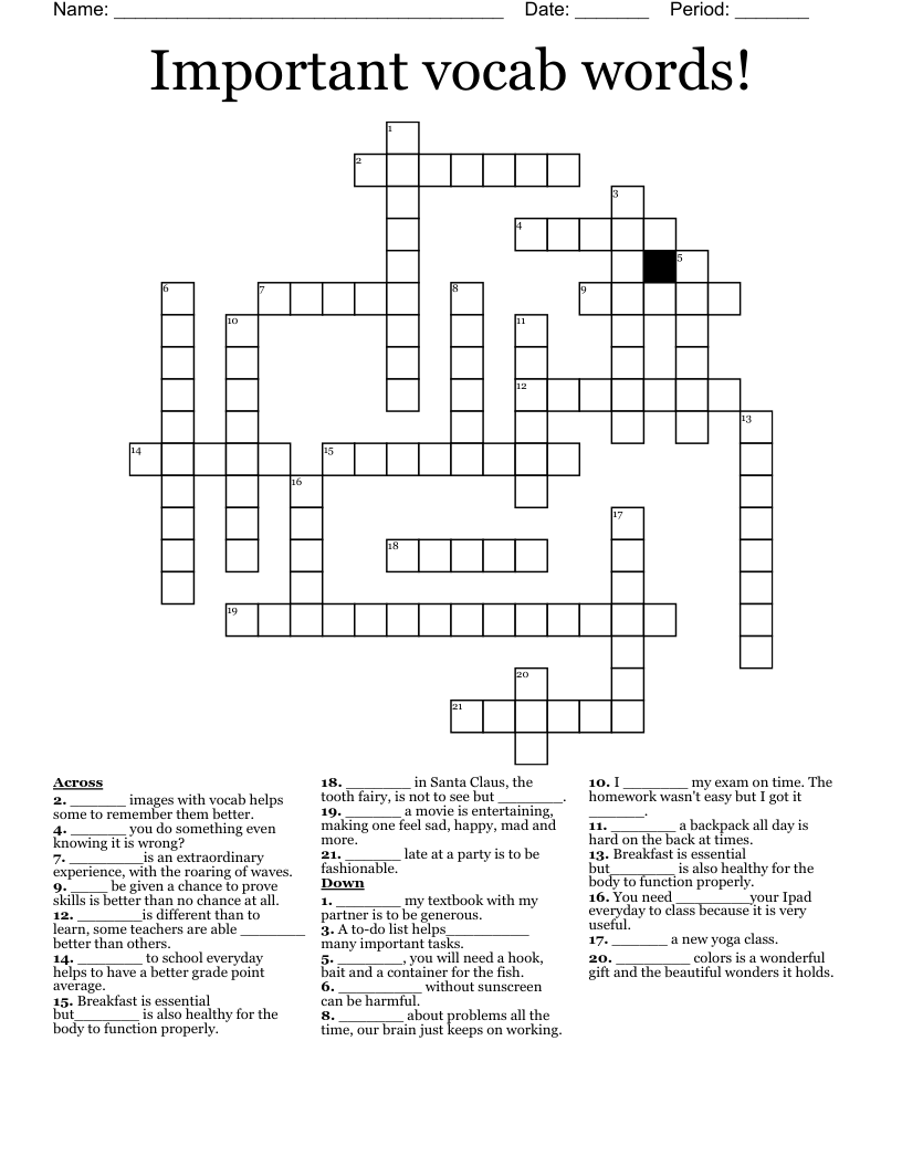 Important vocab words! Crossword