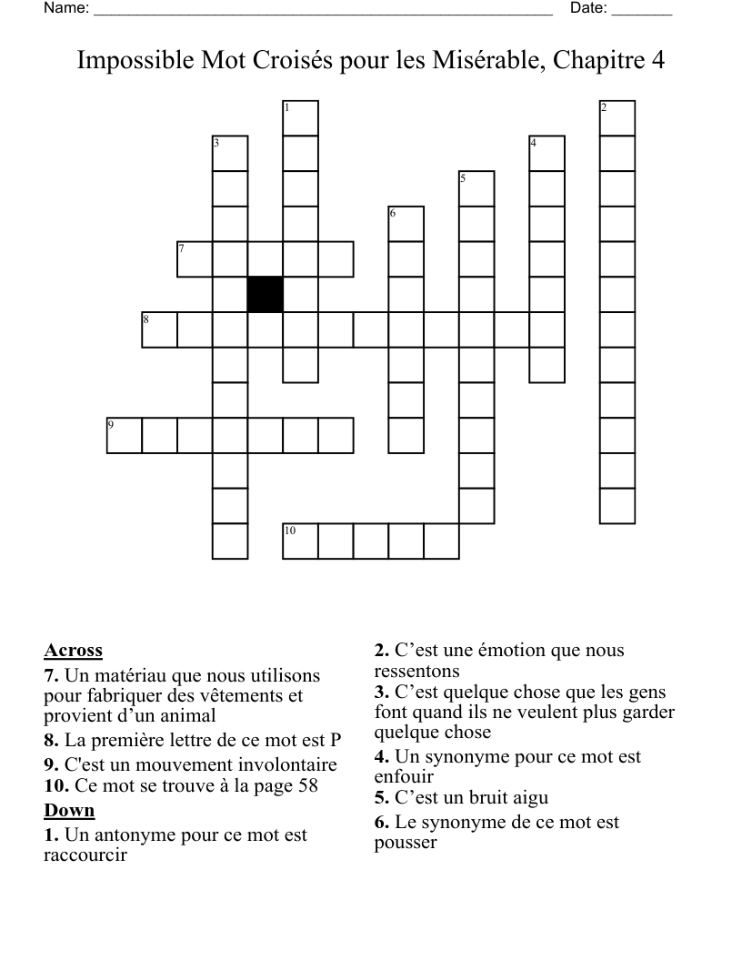 Impossible Mot Croisés pour les Misérable, Chapitre 4 Crossword