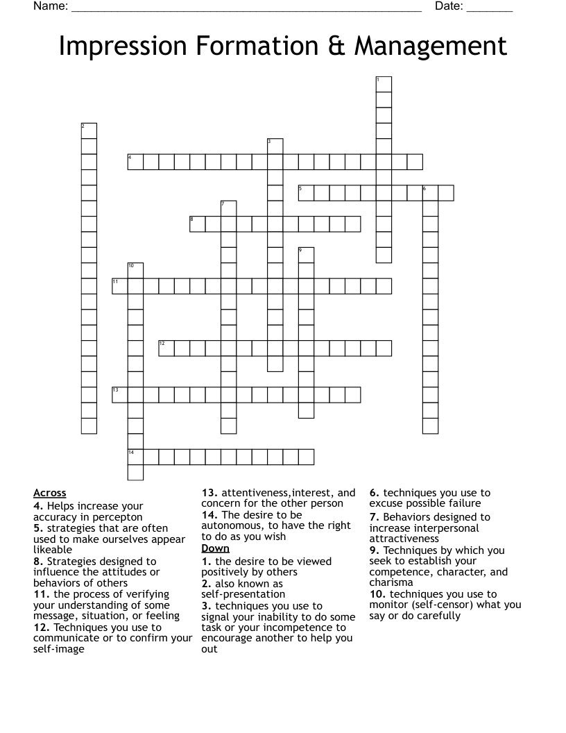 Impression Formation & Management Crossword