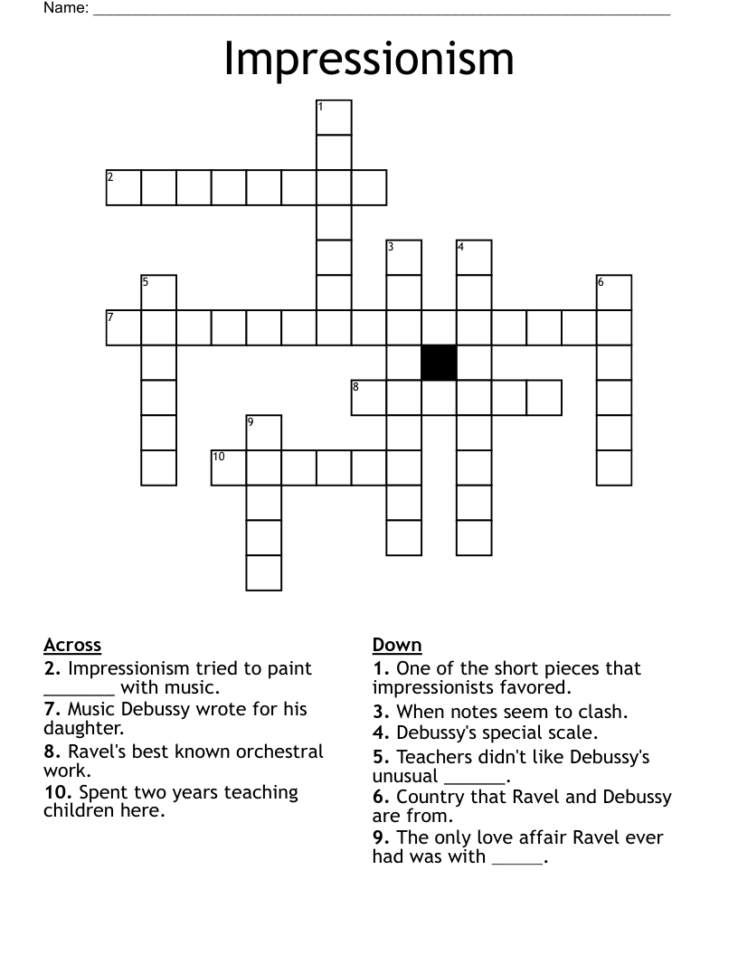 Impressionism Crossword