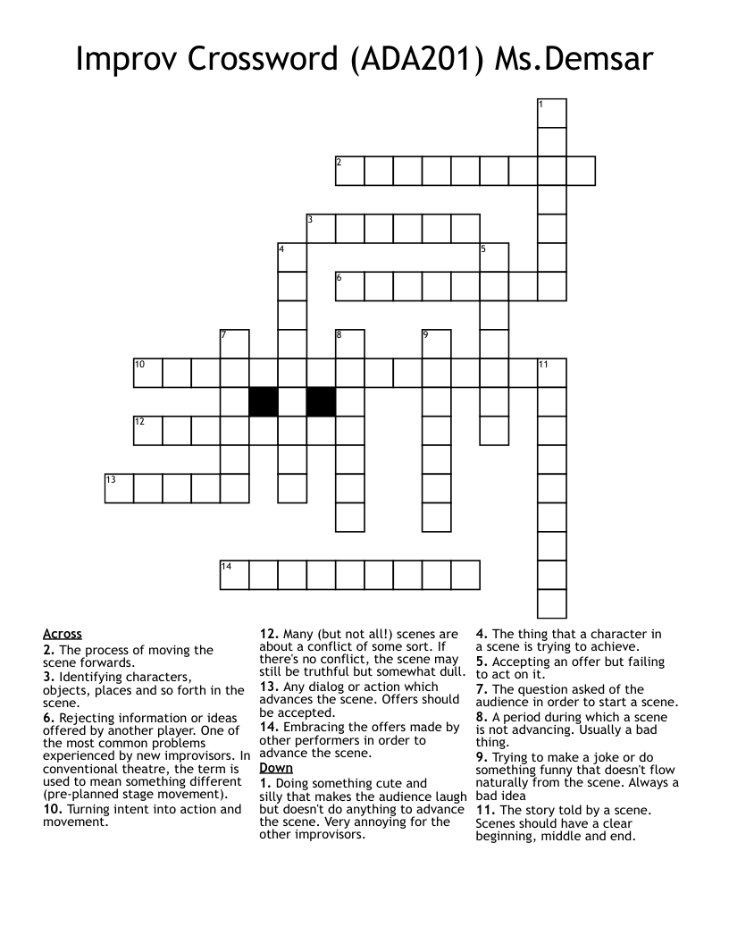 Improv Crossword (ADA201) Ms.Demsar