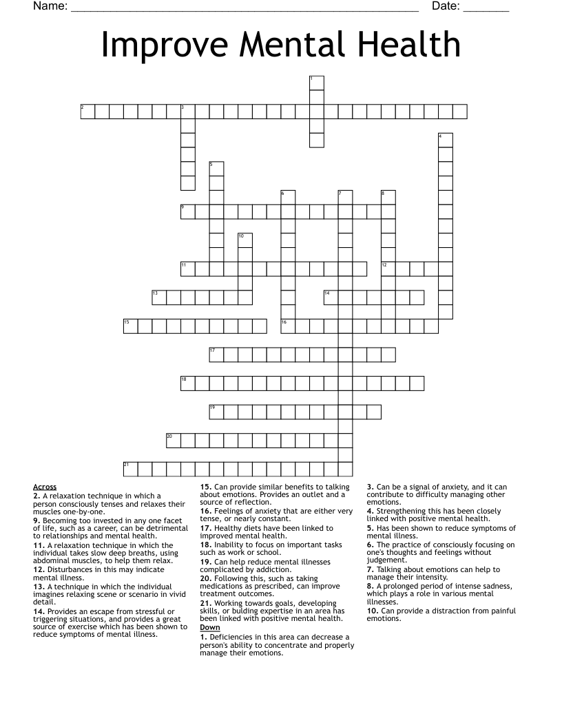 Improve Mental Health  Crossword