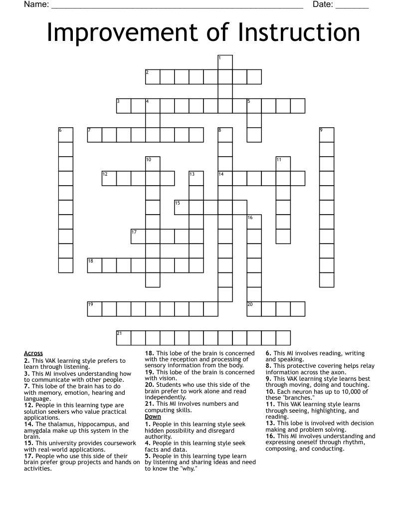 Improvement of Instruction Crossword