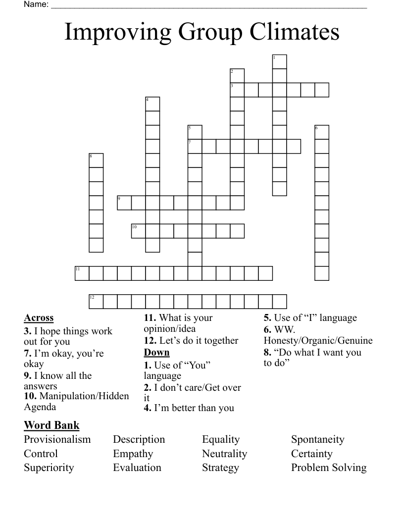 Improving Group Climates Crossword