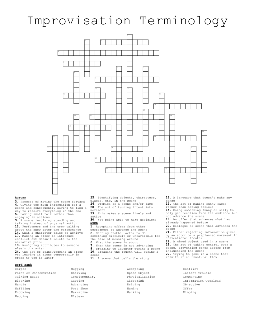 Improvisation Terminology Crossword