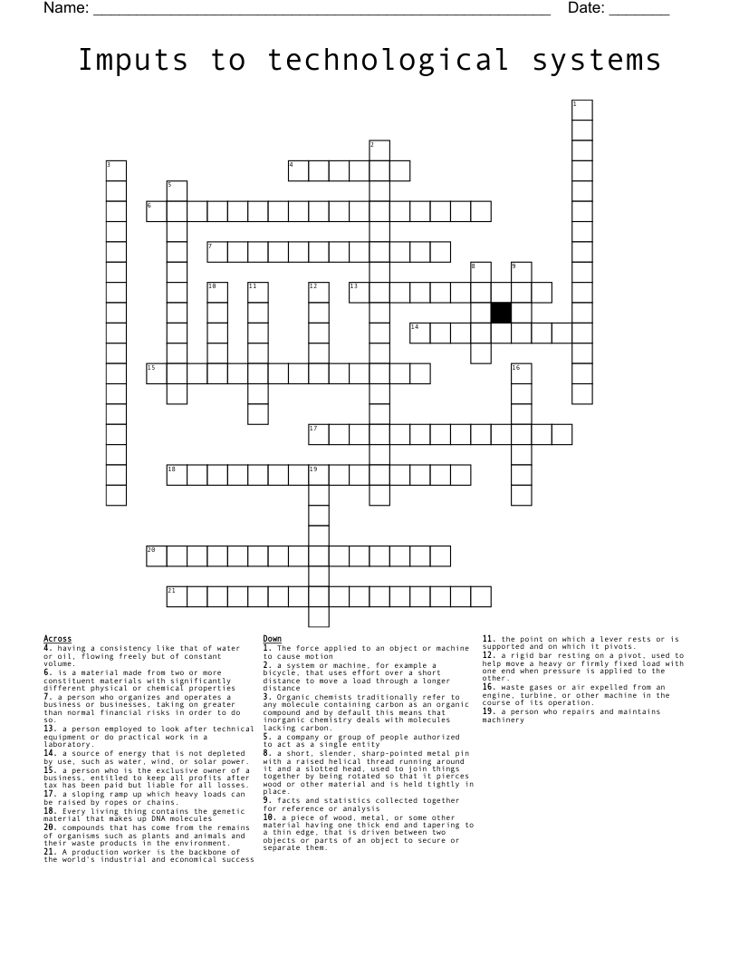 Imputs to technological systems Crossword