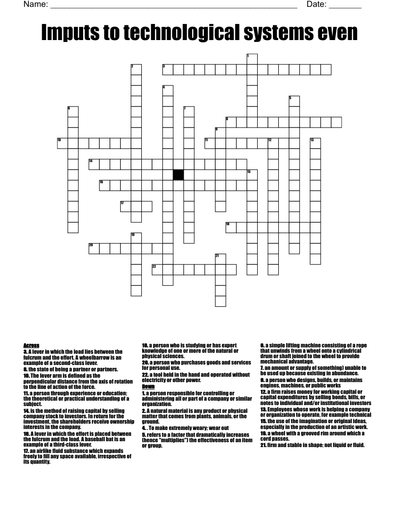 Imputs to technological systems even Crossword