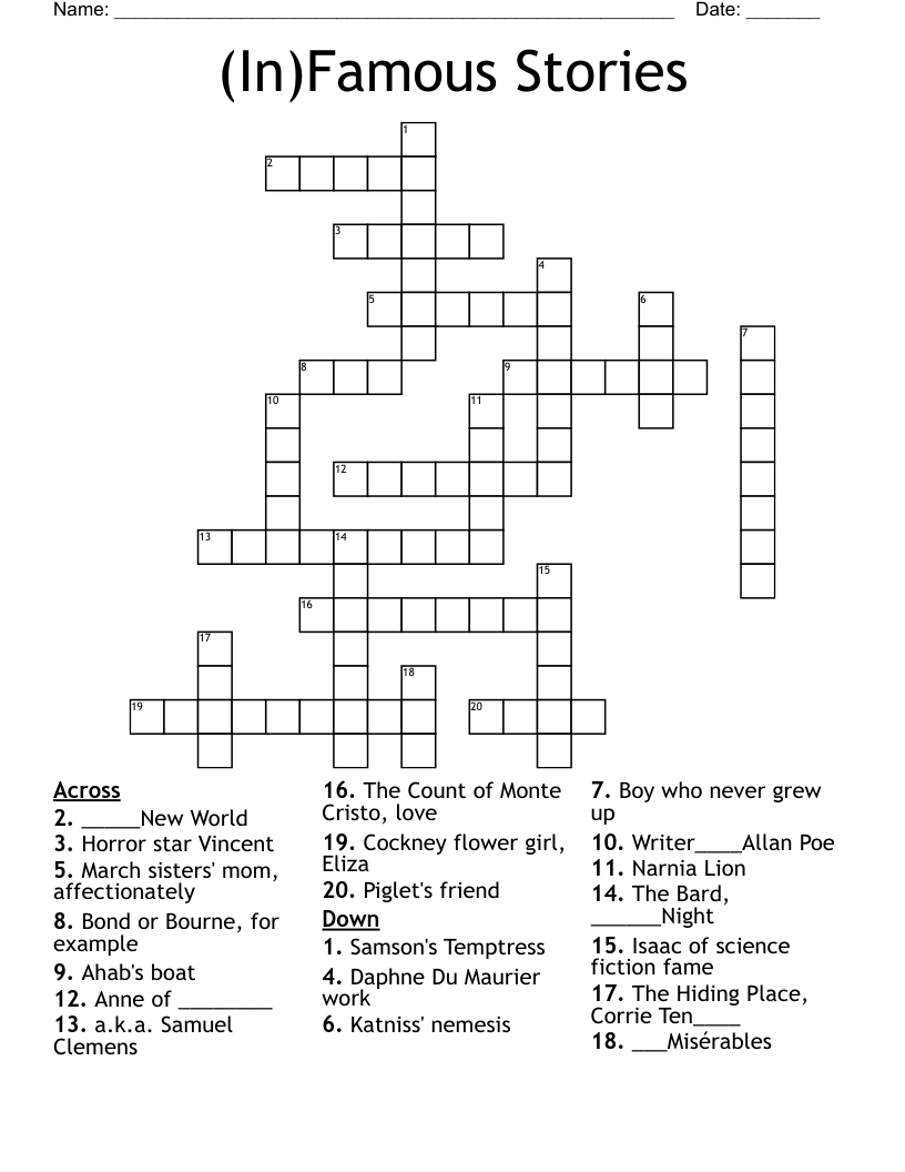 (In)Famous Stories Crossword